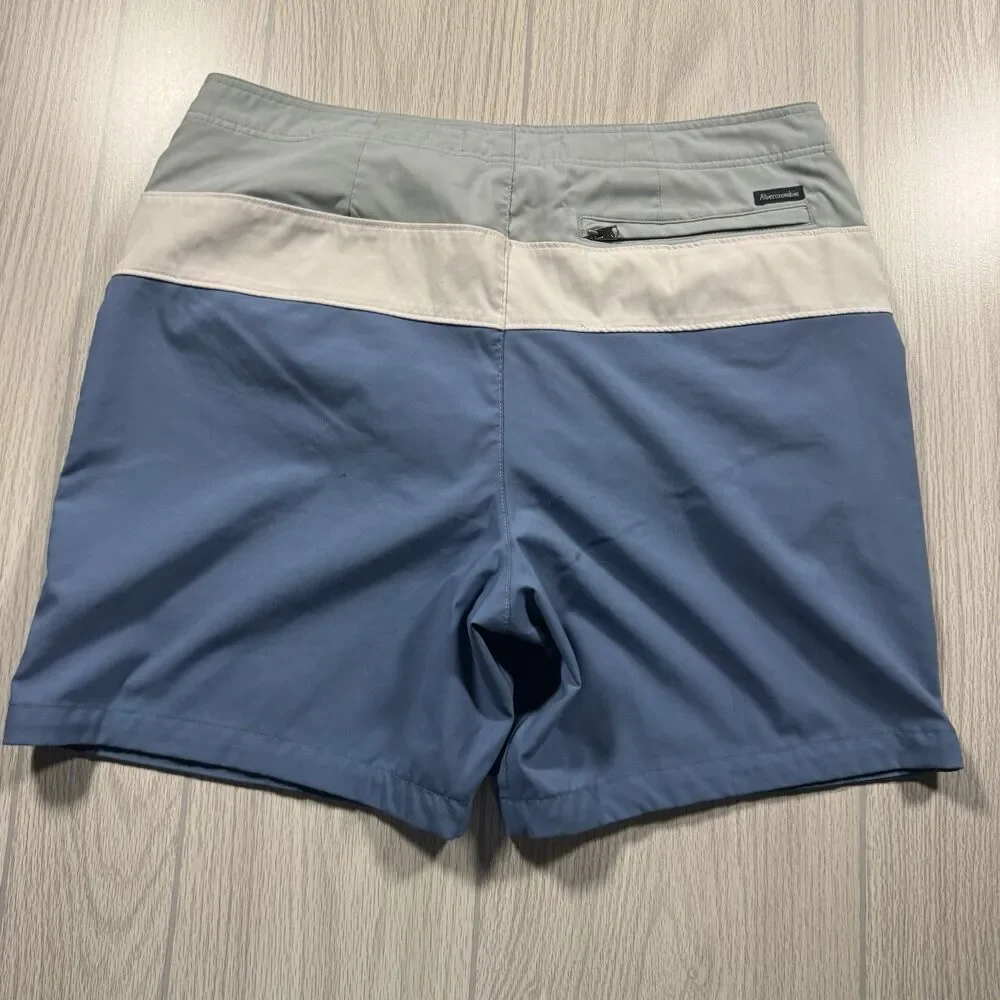 Abercrombie Fitch Swim Trunks Lined Board Shorts Y2K Men’s 32 x 6.5 Blue Gray